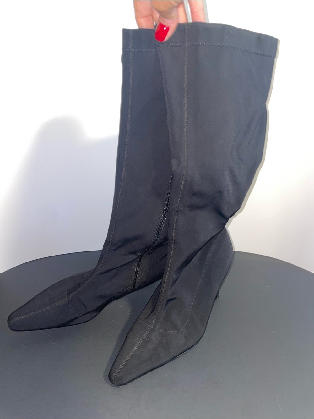 Black Stretch Knee-High Pointed Toe Boots